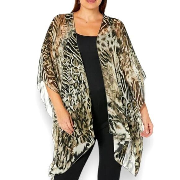 Karen Kane M/L Sheer Leopard Animal Print Kimono Cardigan Drape Cover Up NWT - Picture 1 of 11